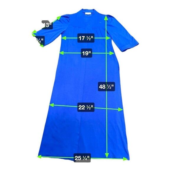 Vintage Miss Elaine Blue Night Gown Housecoat Robe Moomoo Full Length House Coat - Picture 3 of 4